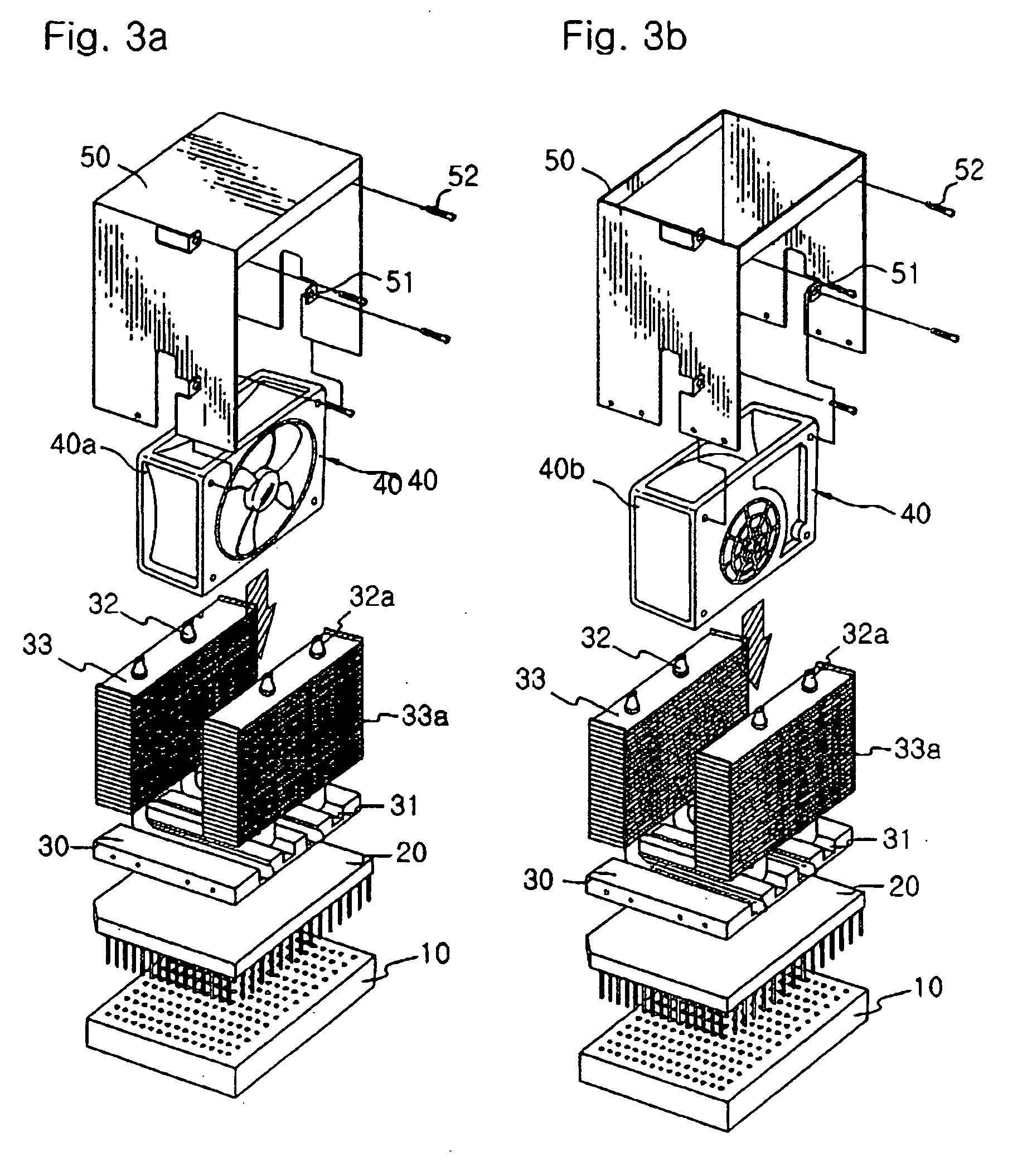Semiconductor chip cooling module with fin-fan-fin configuration