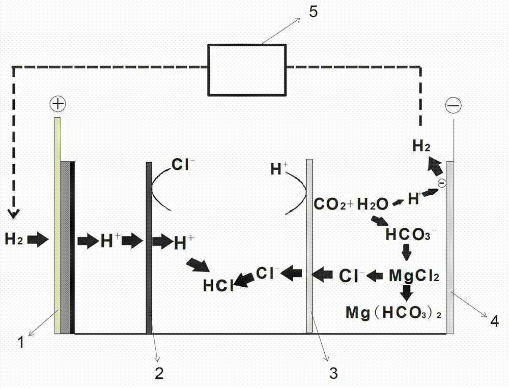 Method for preparing basic magnesium carbonate and coproducing hydrochloric acid by mineralizing CO2 (carbon dioxide) via magnesium chloride