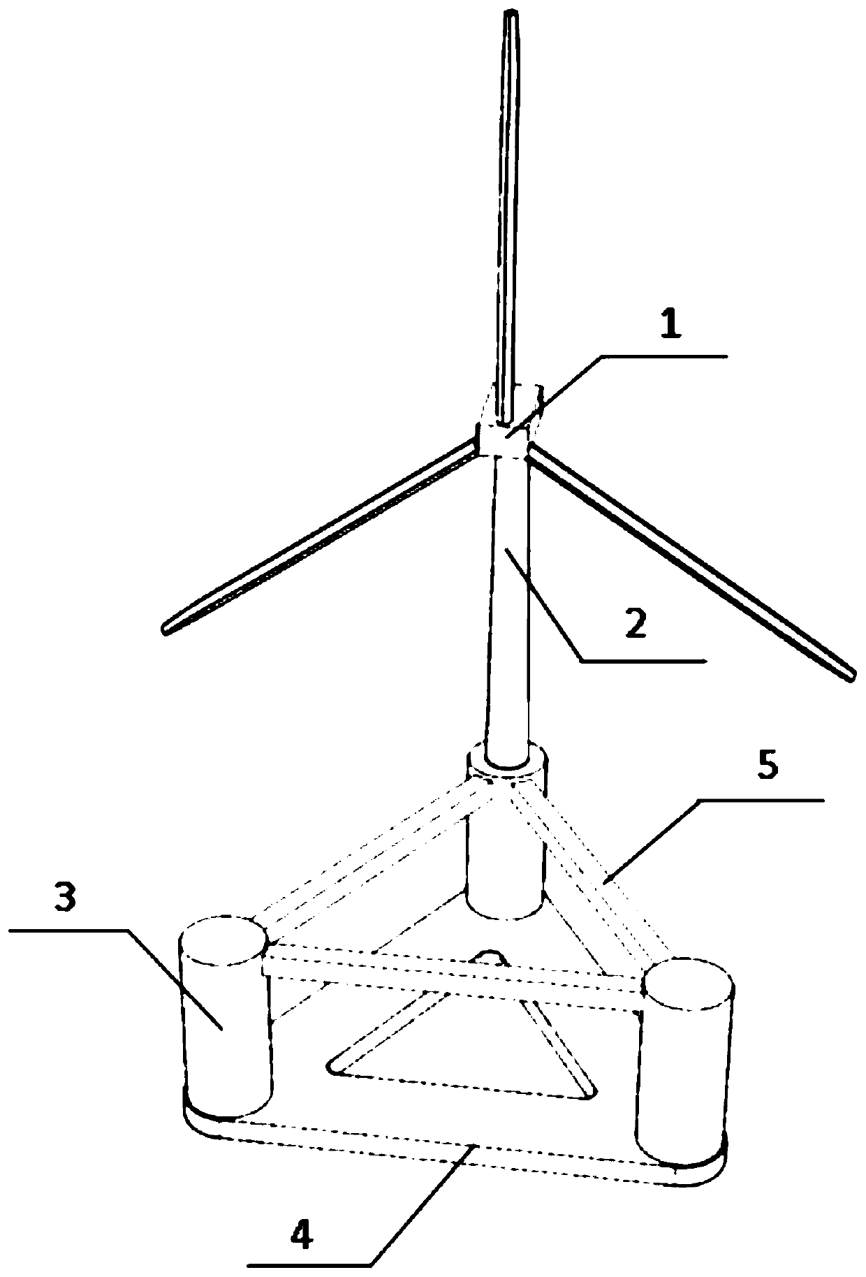 Semi-submersible high-power offshore floating type wind power platform with flat lower floating bodies