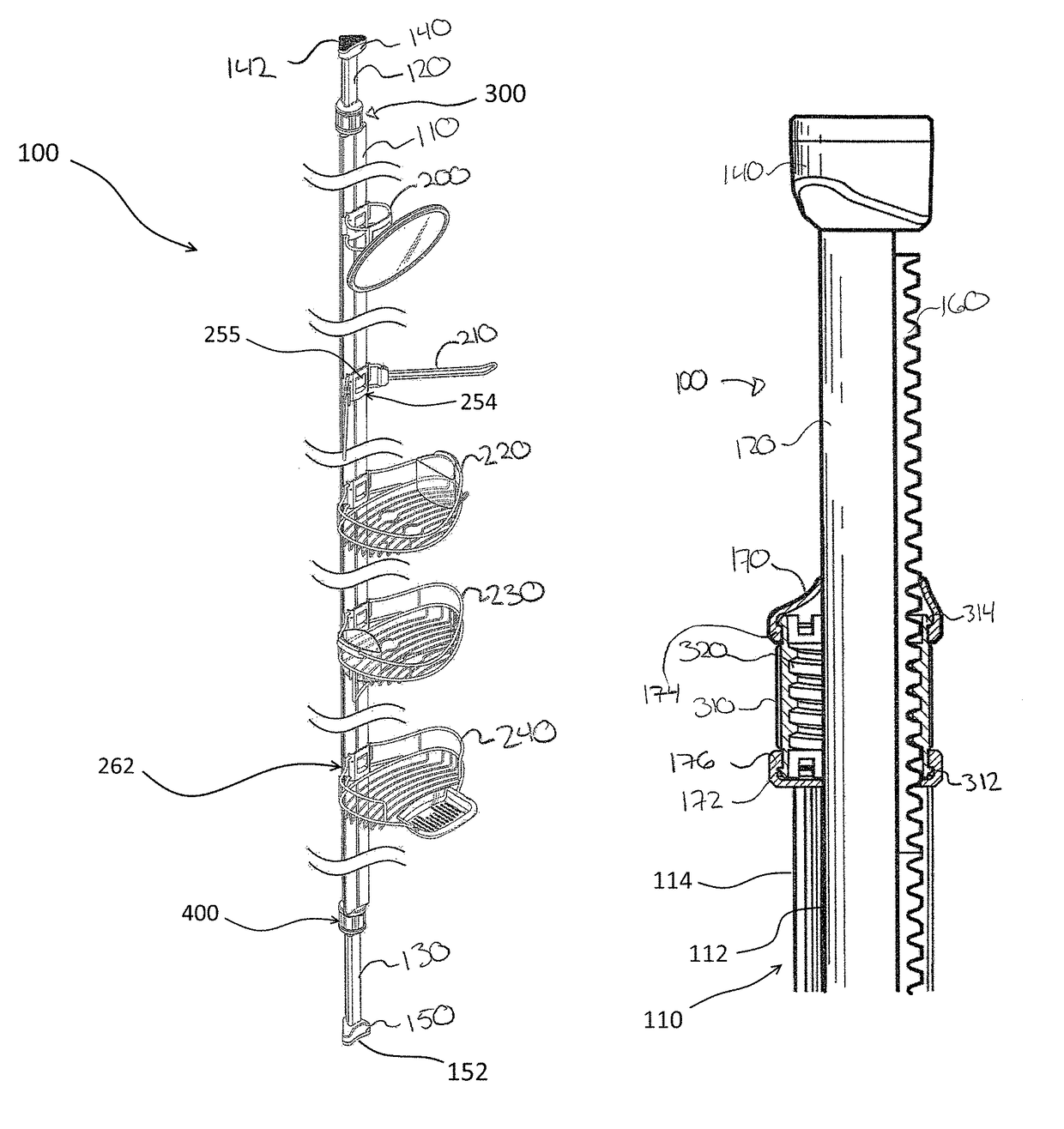 Vertically adjustable shower caddy and method for tensioning same