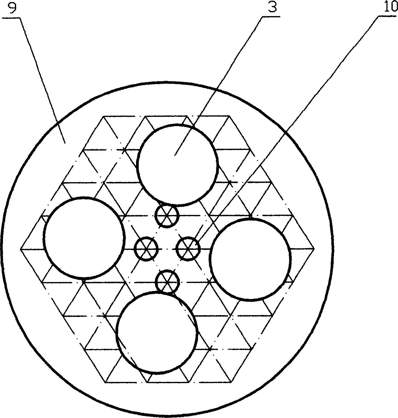 Shell type heat exchanger configured from composite tubes of figured pattern card