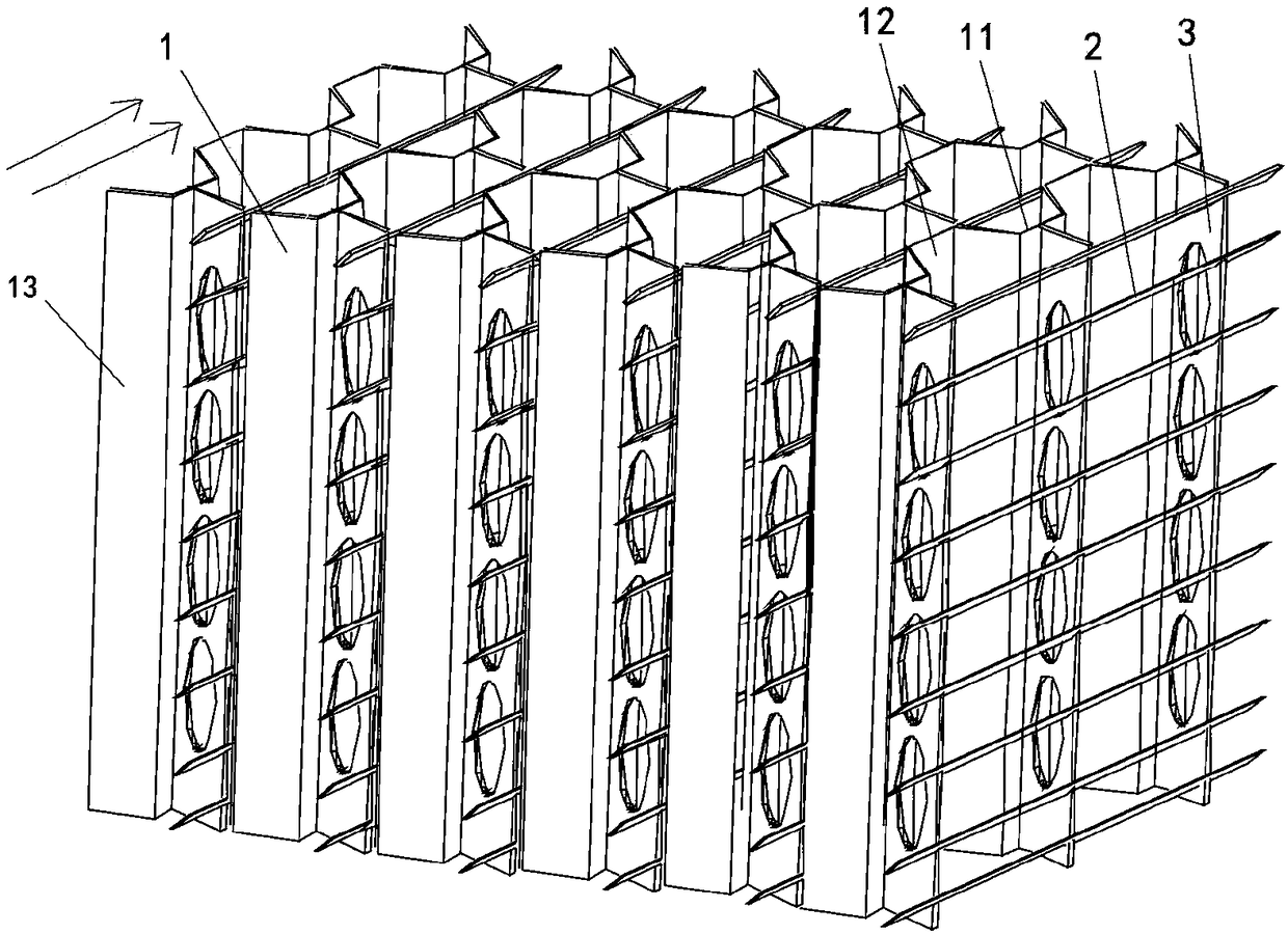 Longitudinal and transverse dual-function settling purifying device and settling tank comprising same