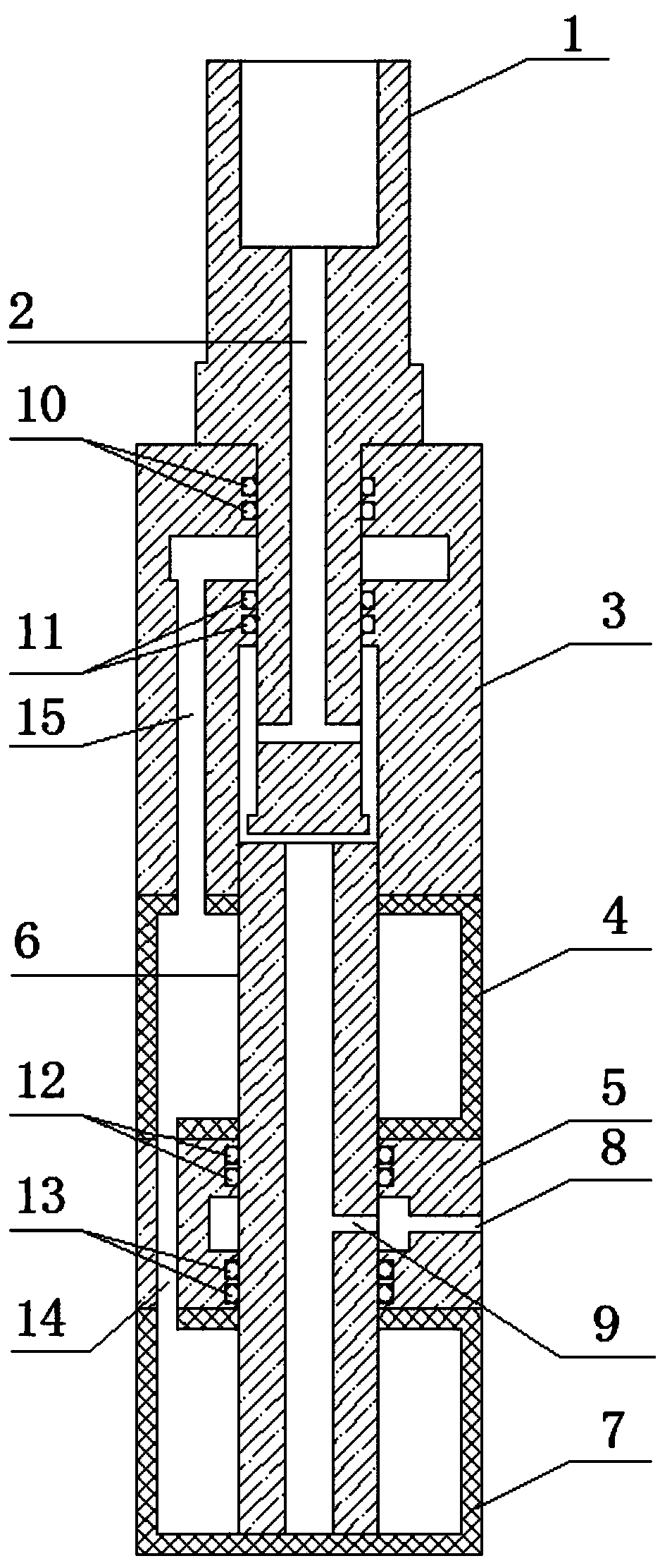 Hydraulic fracturing ground stress testing device with equal diameter design