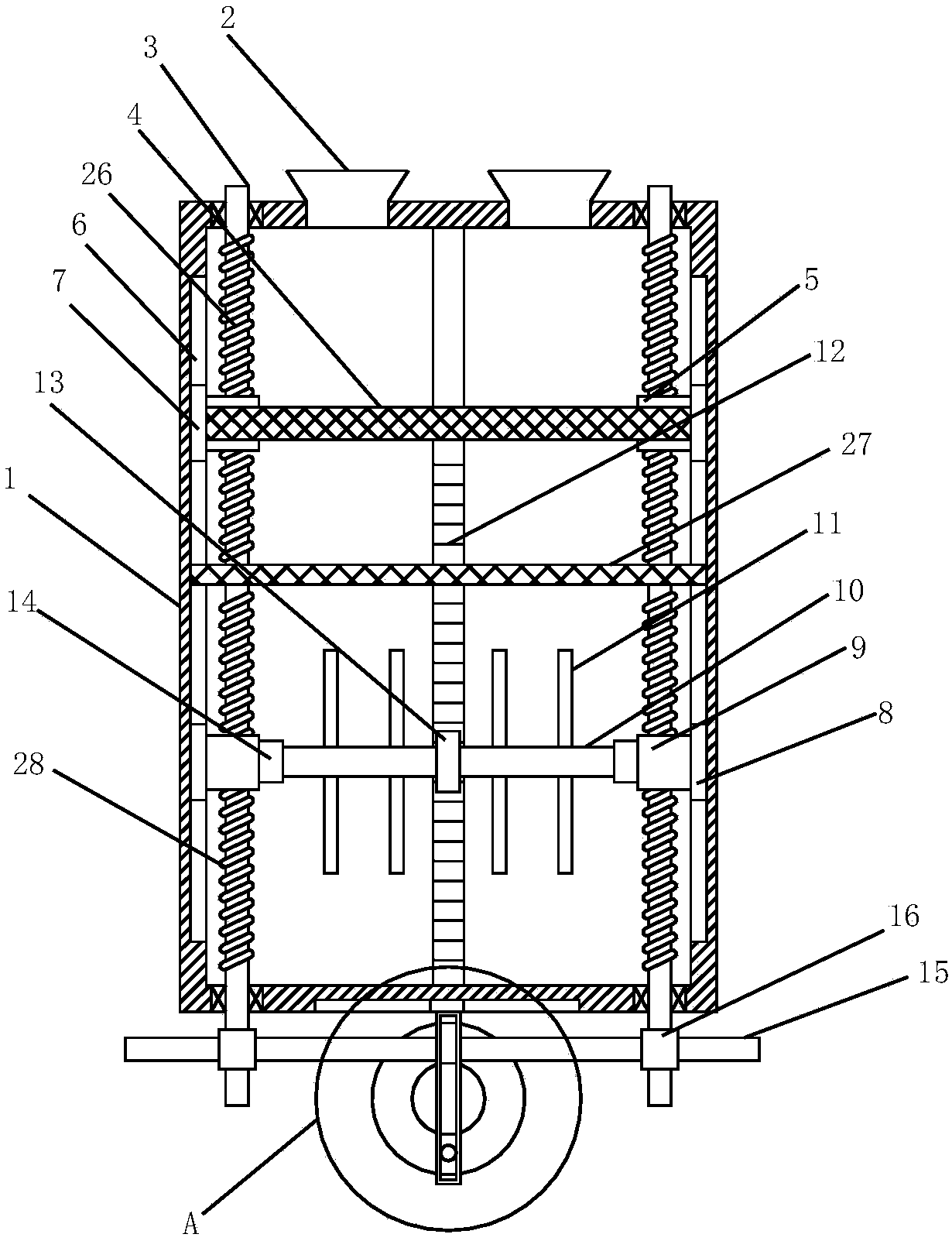 Stirring rod moving type chemical raw material mixing device