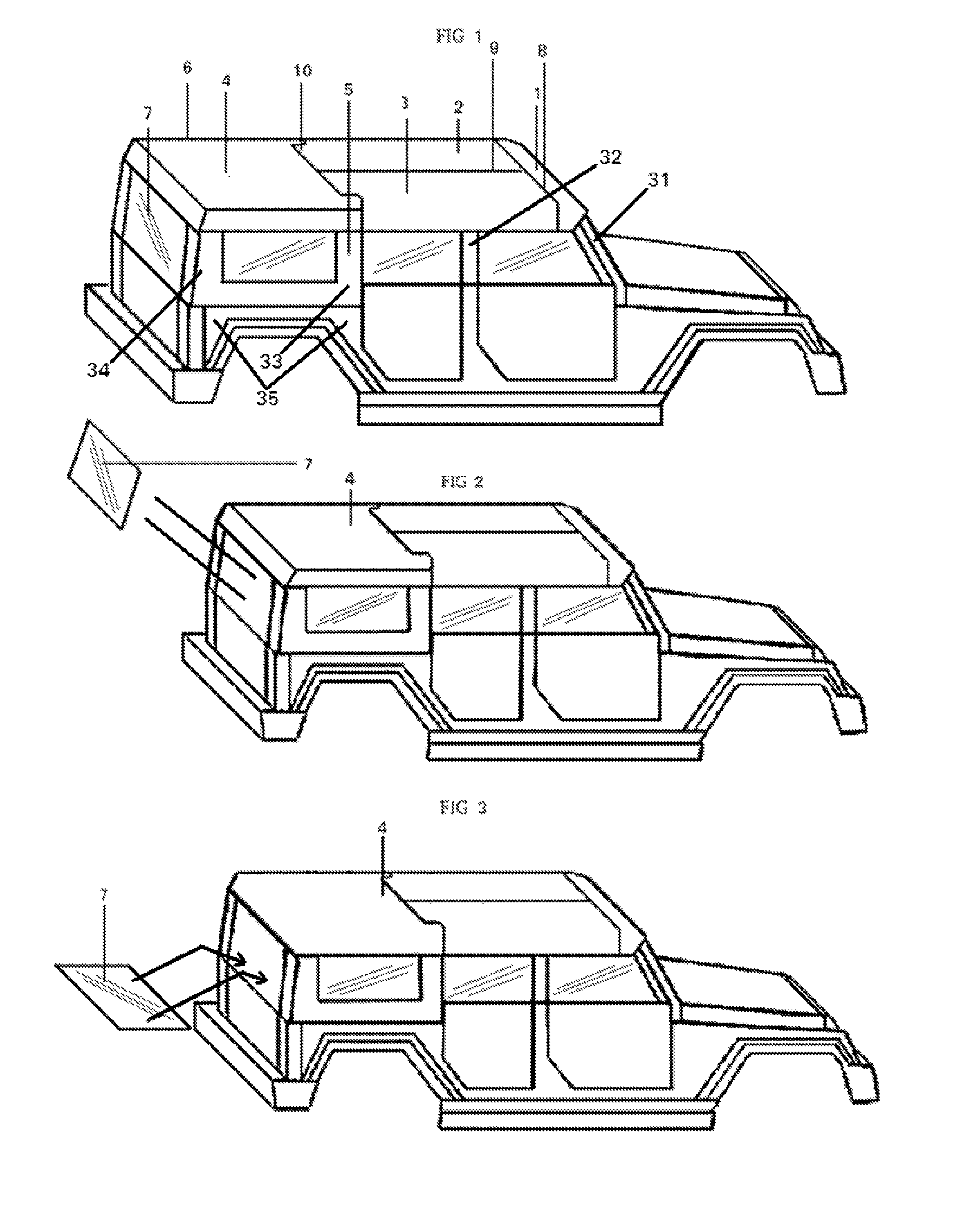 Vehicle with multiple elevation removable hard top and secure storage underneath