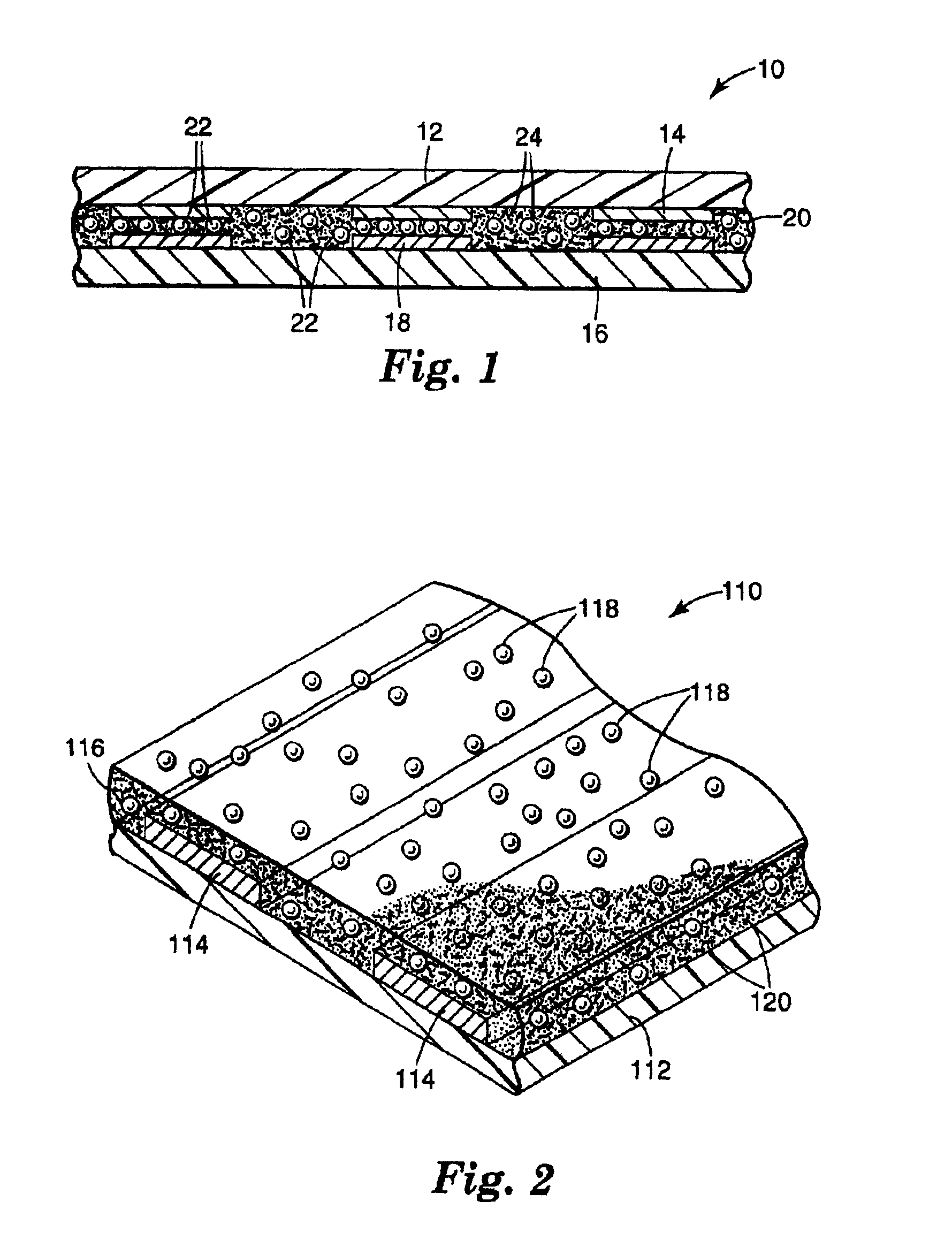 Devices, compositions, and methods incorporating adhesives whose performance is enhanced by organophilic clay constituents