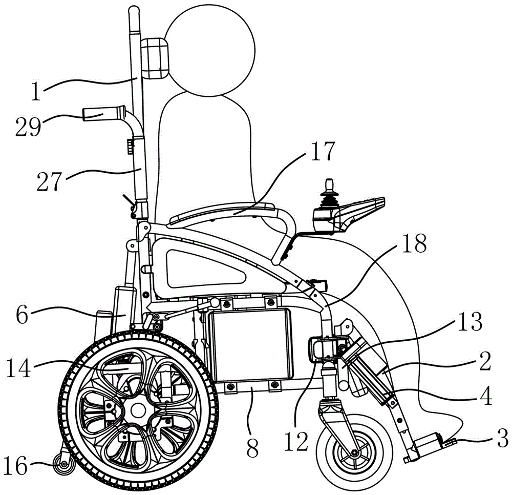 Electric wheelchair enabling user to lie down