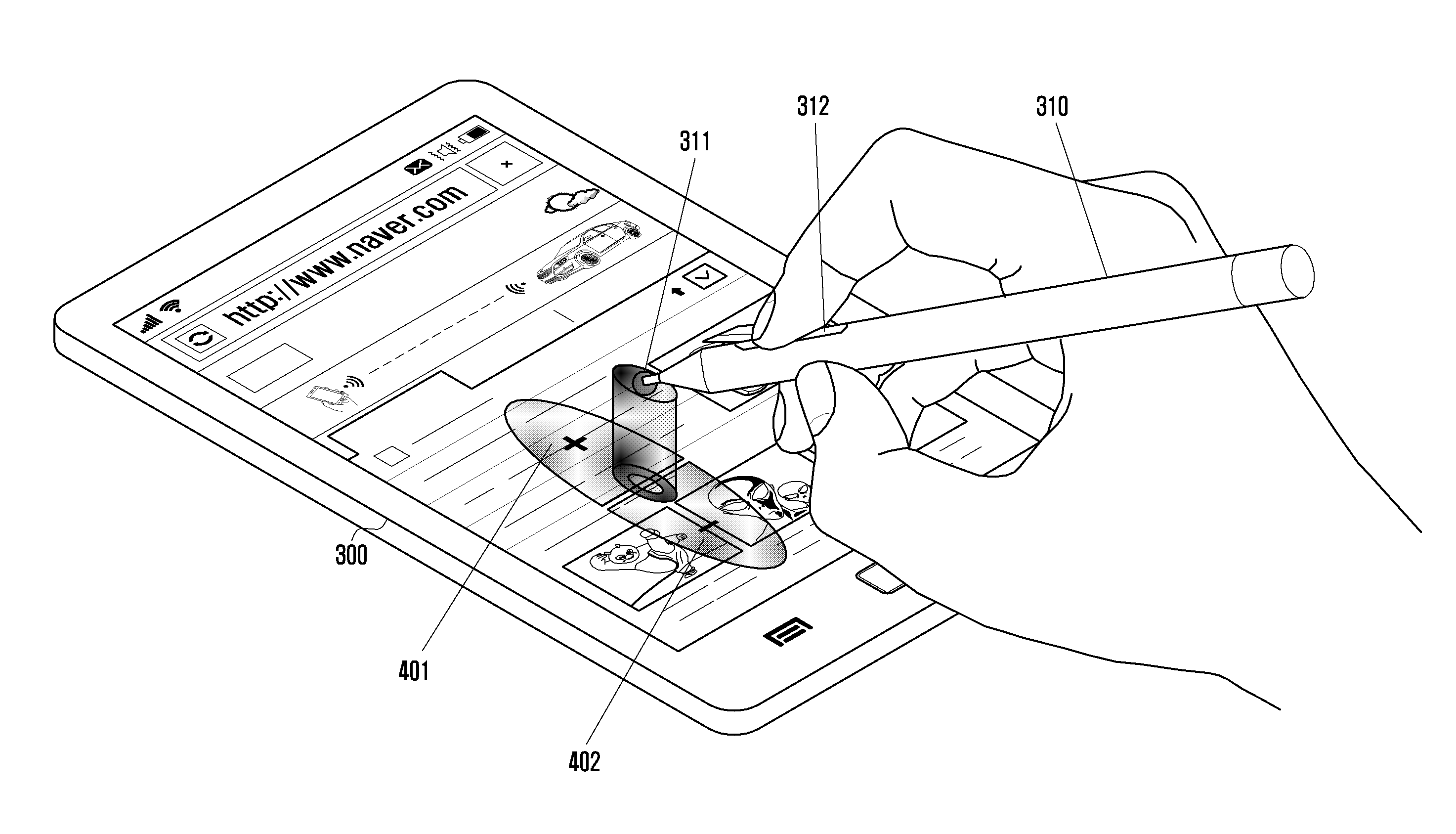Enlargement and reduction of data with a stylus