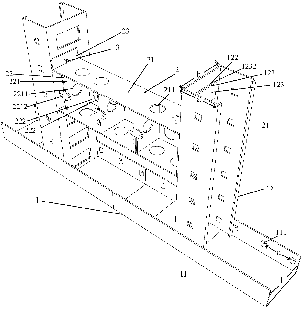 Wire box keel connection structure