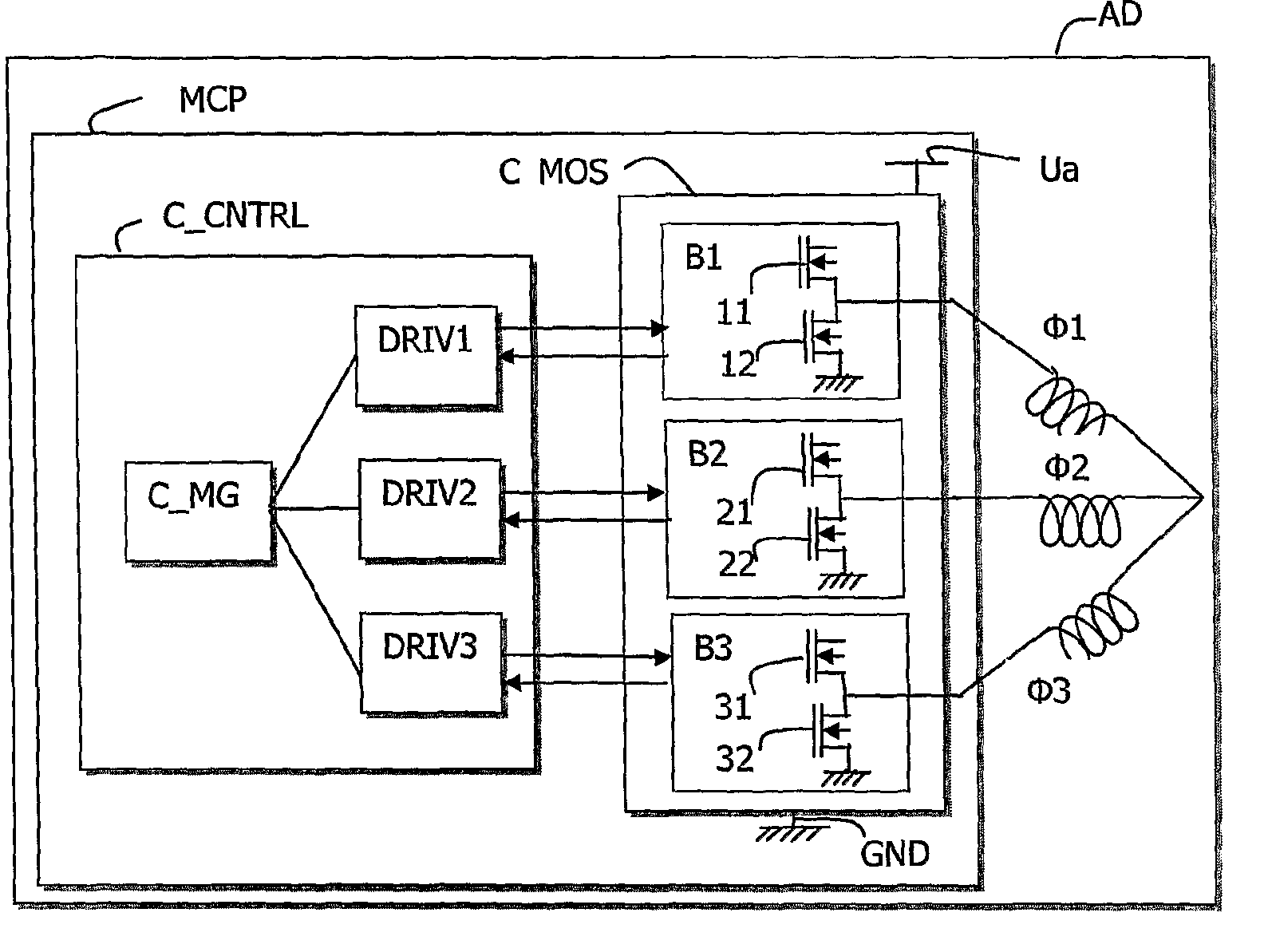 Control and power device for a rotating electrical machine