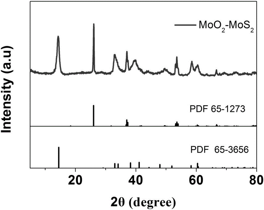 MoO2-MoS2 negative electrode material of sodium-ion battery with core-shell structure and preparation method of MoO2-MoS2 negative electrode material
