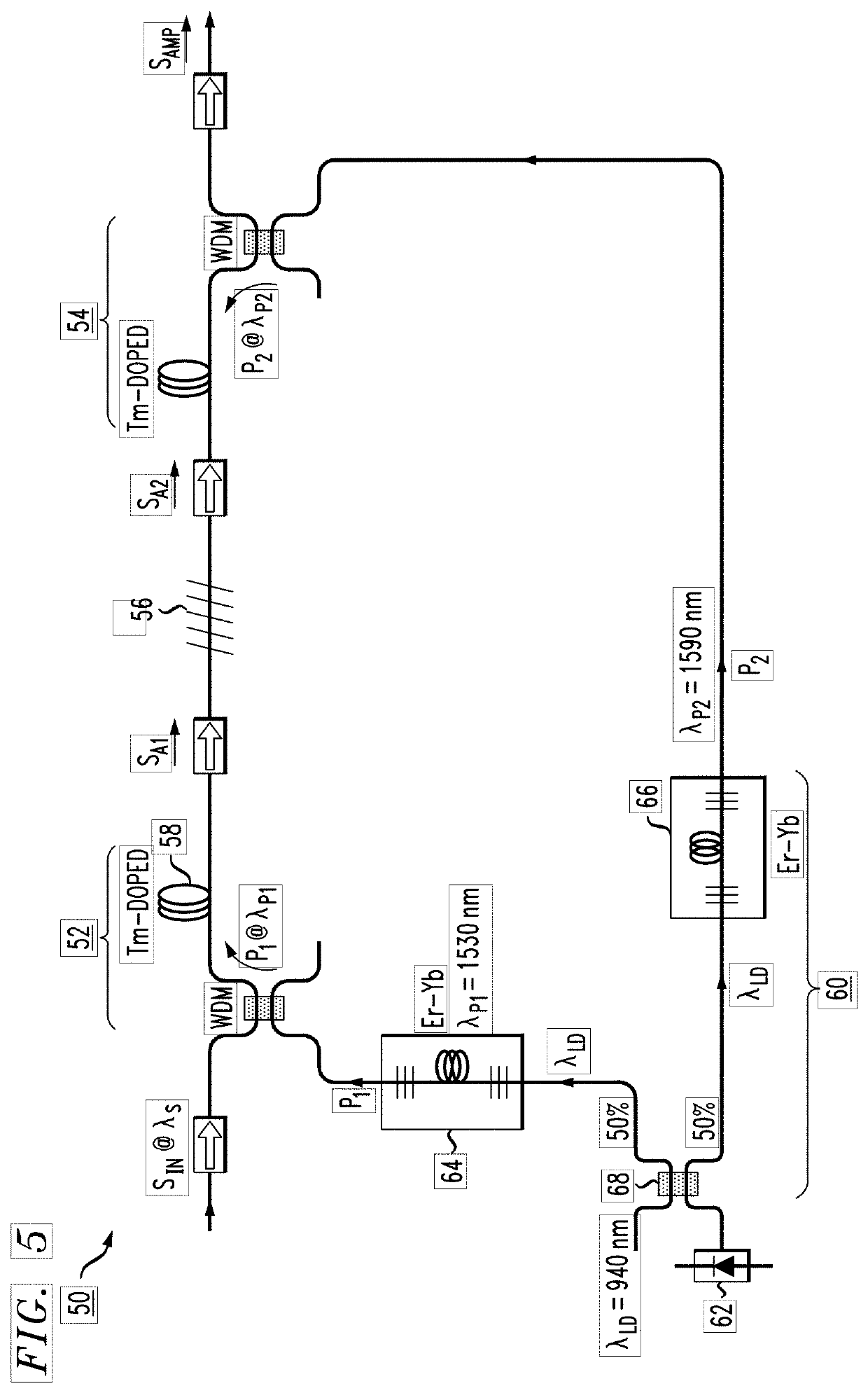 Tm-doped fiber amplifier utilizing wavelength conditioning for broadband performance