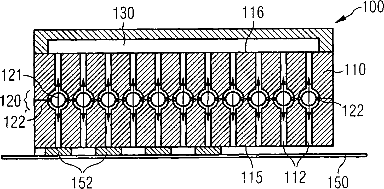 Containment of a number of electronic components with suction channels with a pneumatic adjustment element