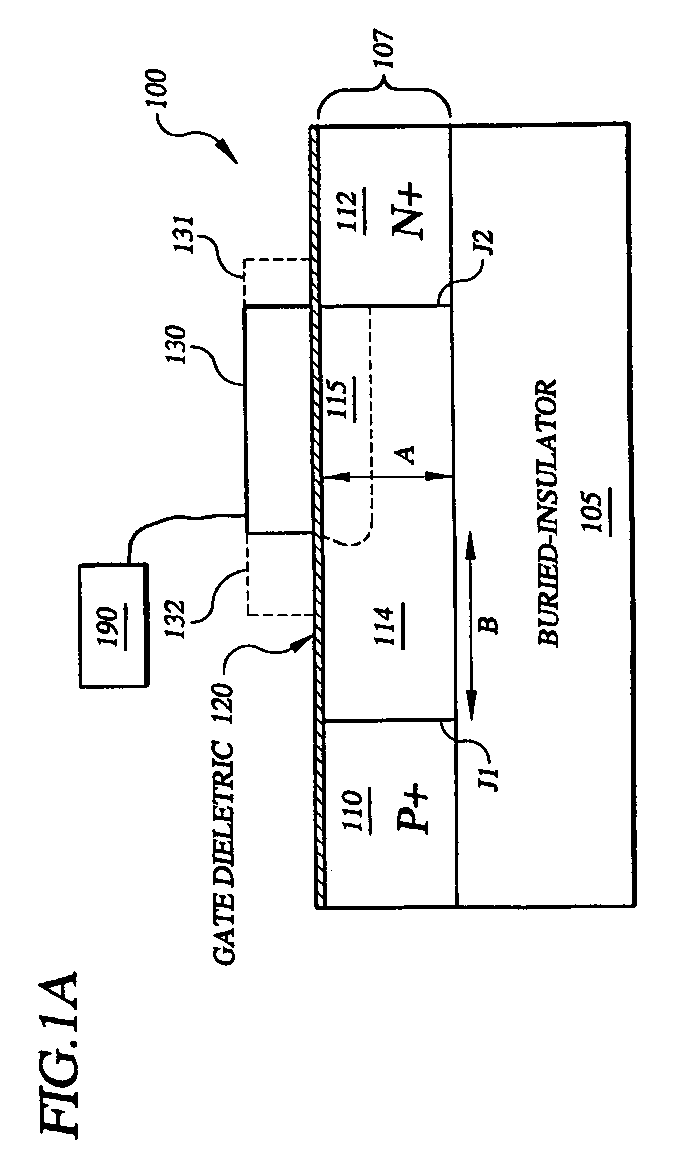 Insulated-gate semiconductor device and approach involving junction-induced intermediate region