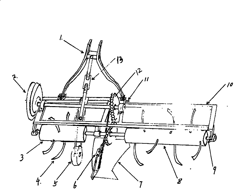 Two-stage crushing combined furrowing and harrowing machine