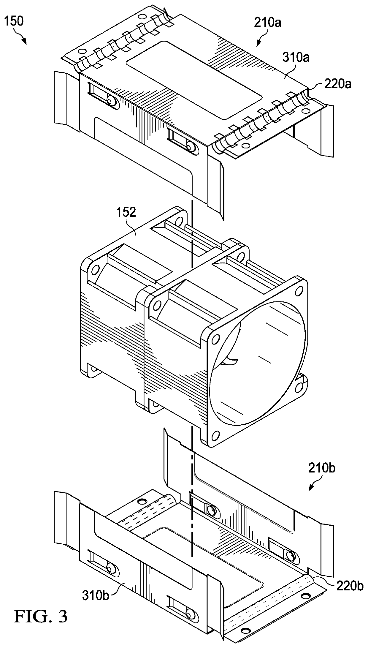 Fan suspension system to provide vibration isolation, secure mounting, and thermal seal