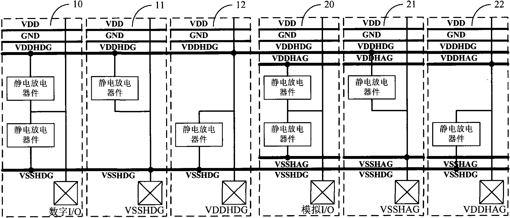 Power bus structure used for multi-power supply chip