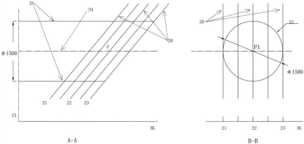 Obtaining method of intersecting line of double-beveled plane of hull and cylindrical cylinder body and cylinder body