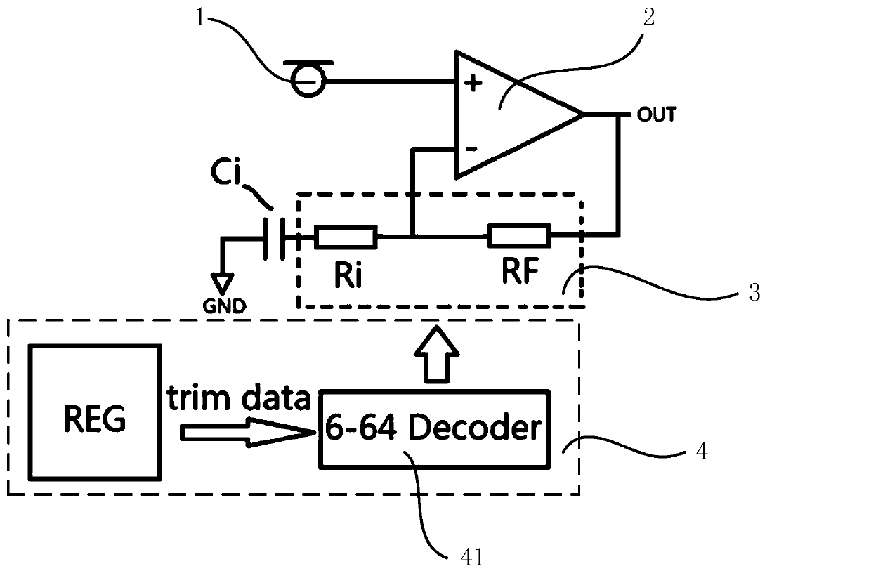 A microphone pre-amplifier circuit with a gain trimming function