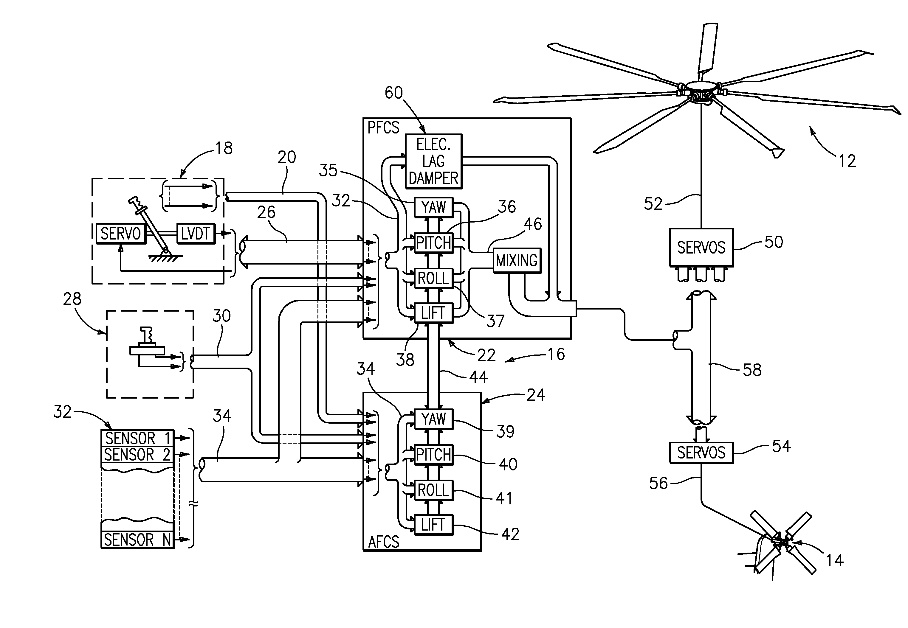 Fly-by-wire flight control system with electronic lead/lag damper algorithm