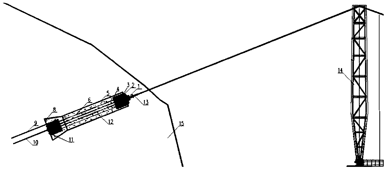 Suspension conduit bridge tunnel type anchorage main cable anchoring system