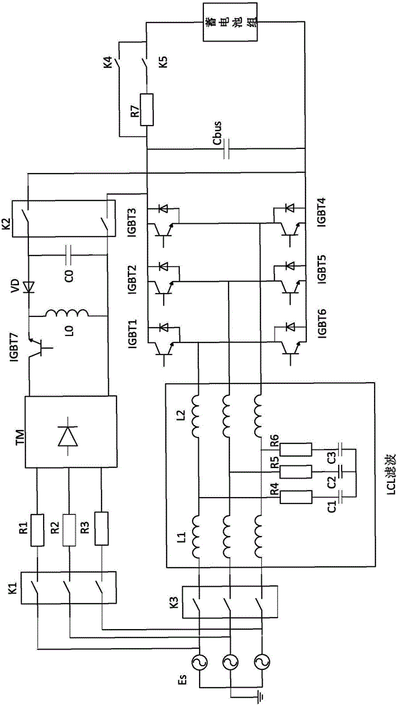 Precharge soft starting circuit for three-phase voltage type bi-directional PWM current transformer