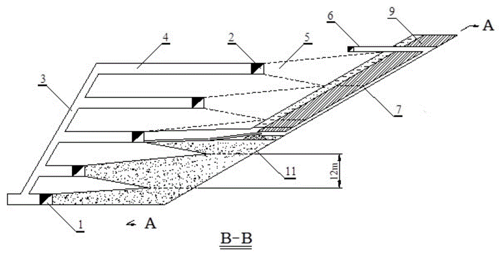 Divided mining method for inclined medium-thick ore body with unstable false roof