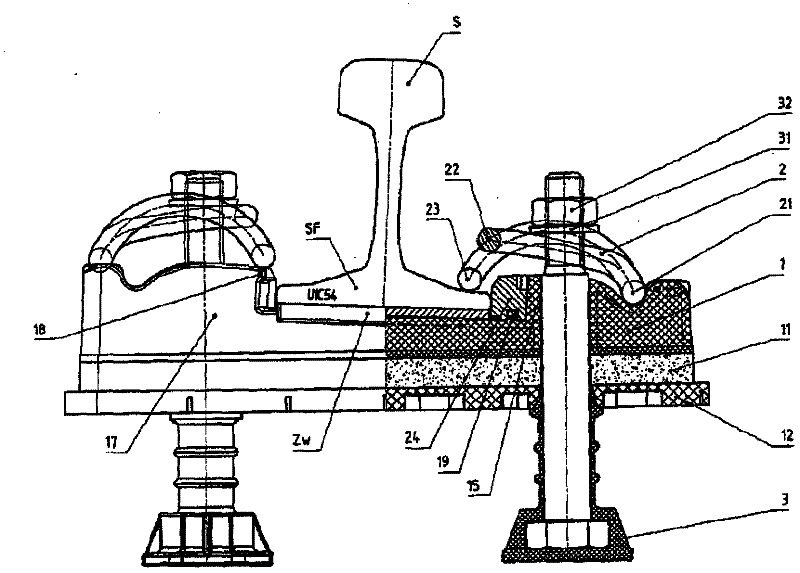 Laterally adjustable rail fastening system