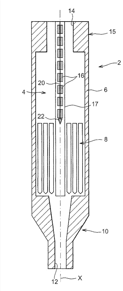 Device for mitigating serious accidents for a nuclear fuel assembly, with improved effectiveness