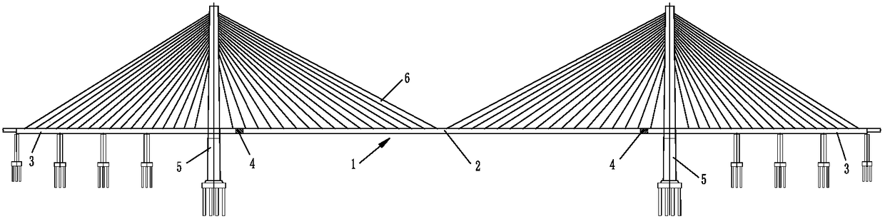 A cable-stayed bridge with steel-concrete steel shell combined girders with longitudinal ribs on top