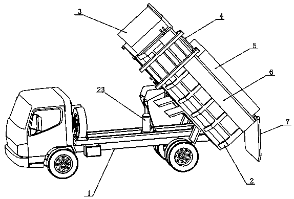 Electric sanitation hydraulic lifter garbage truck with garbage pushing compression mechanism