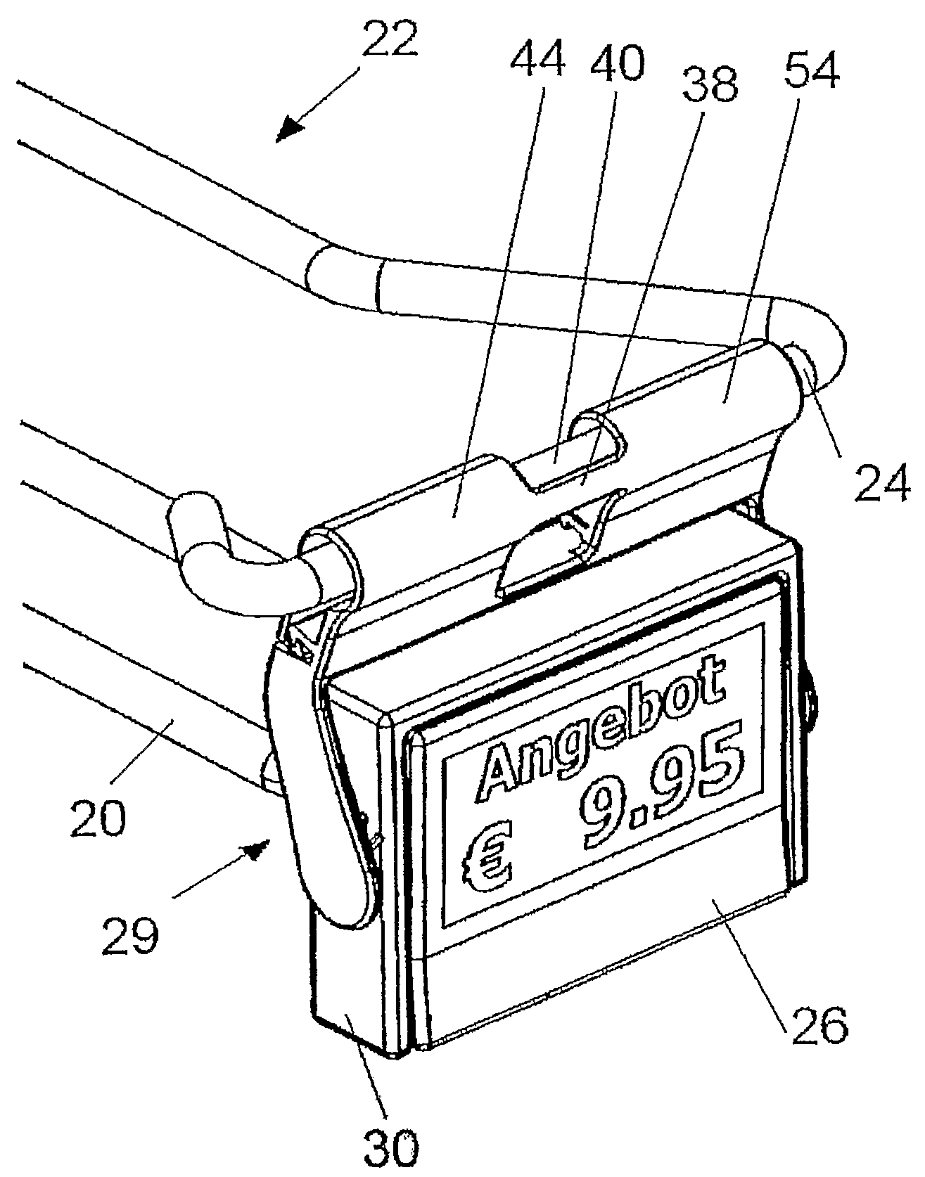 Adapter for attaching an electronic shelf label to a blister hook