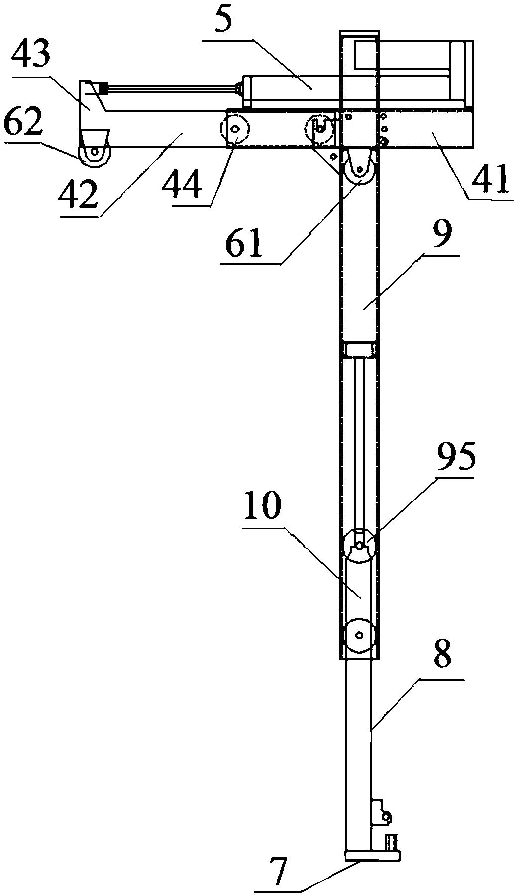 A lifting beam mechanism of a hoist used for cable laying in a tunnel