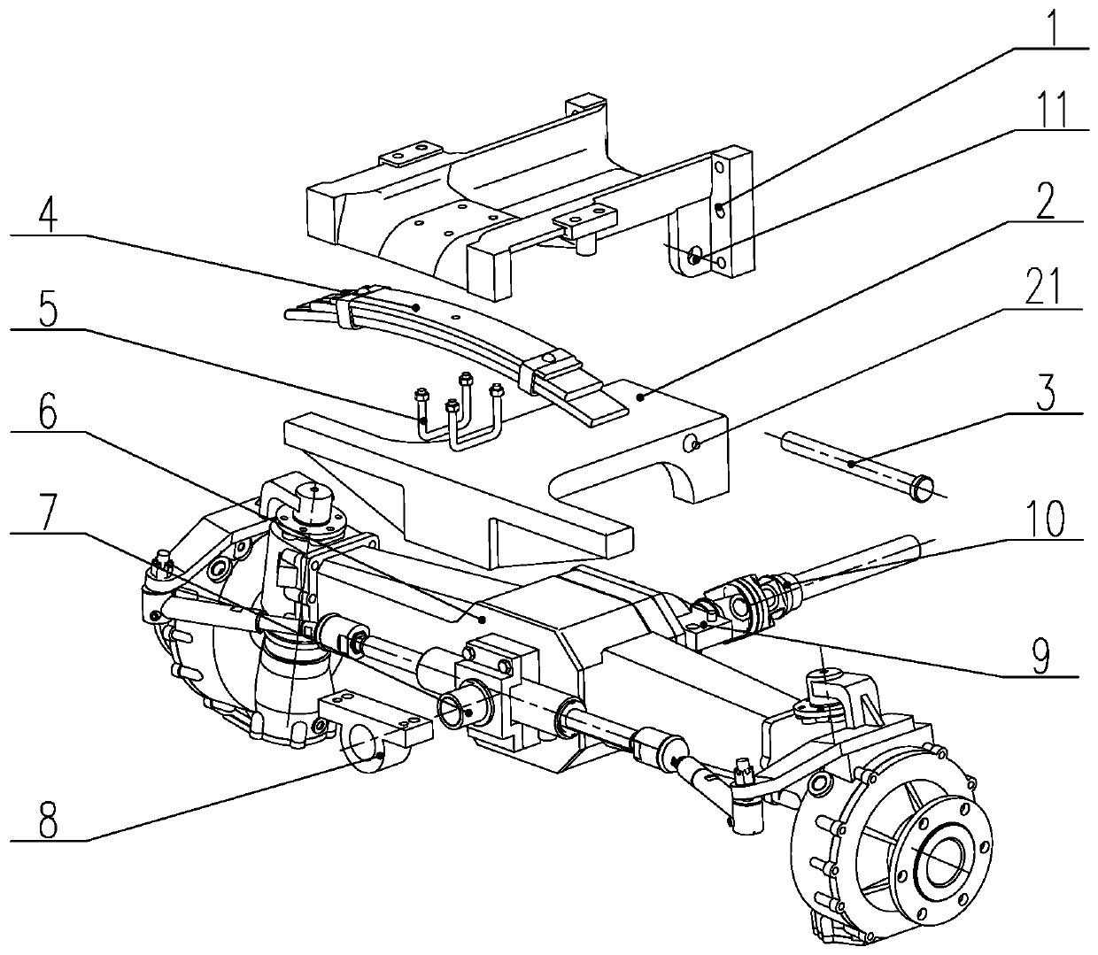 Double-bracket vibration damping front drive axle of tractor