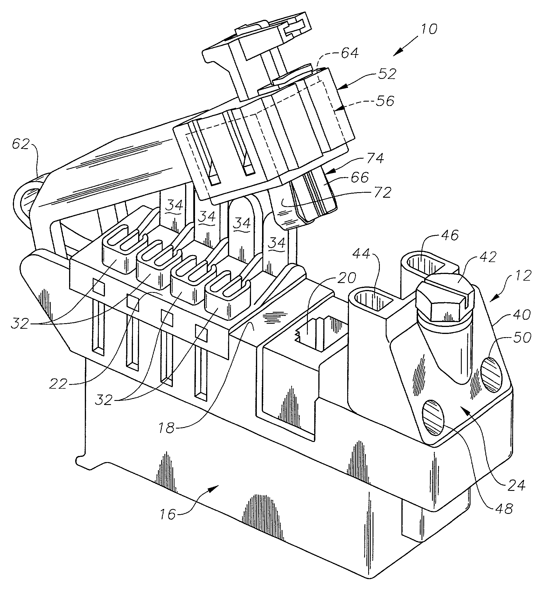 Wire termination device having test contacts on cover