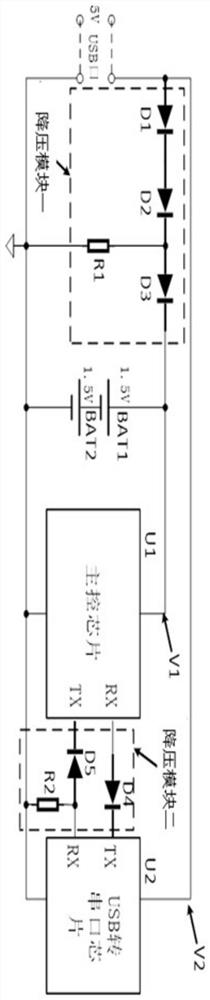 Main control chip power supply circuit with USB port communication