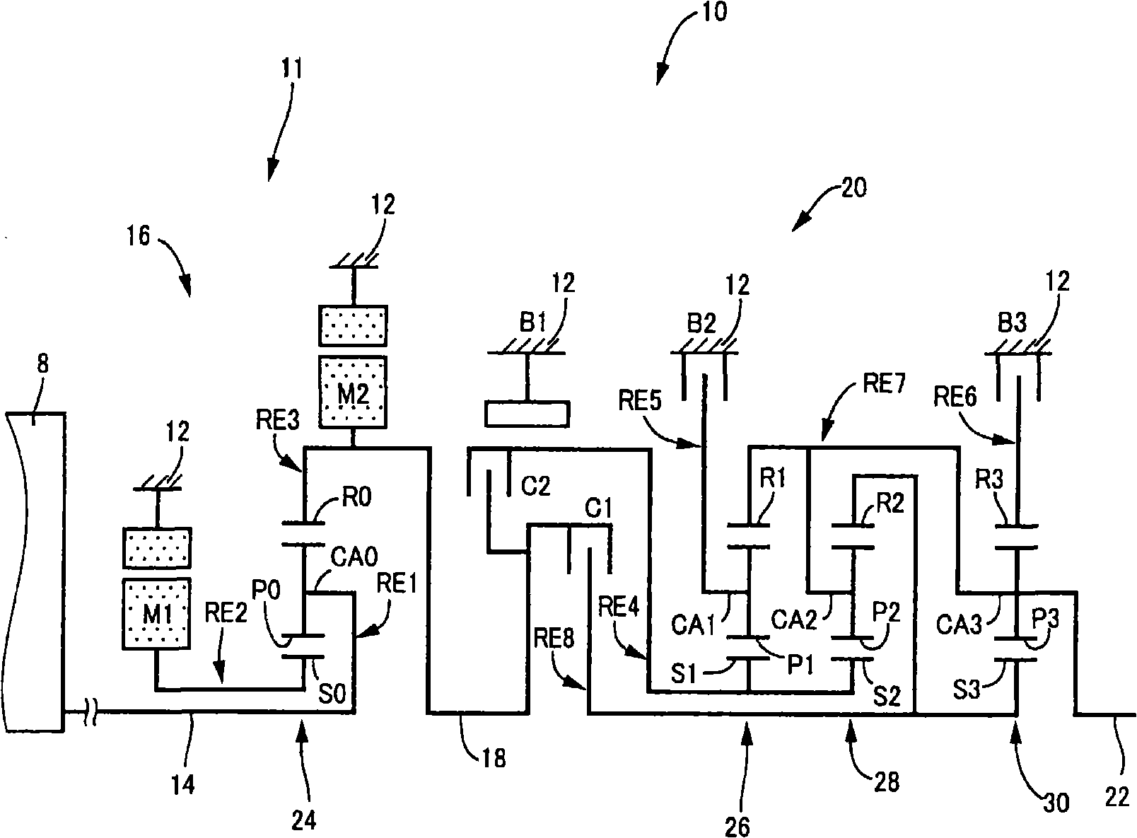 Engine start-up device for hybrid vehicle power transmitting device