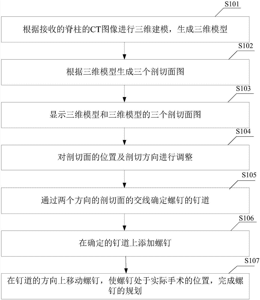 Planning method for screw placement of three-dimensional simulated operation and surgical operation simulator