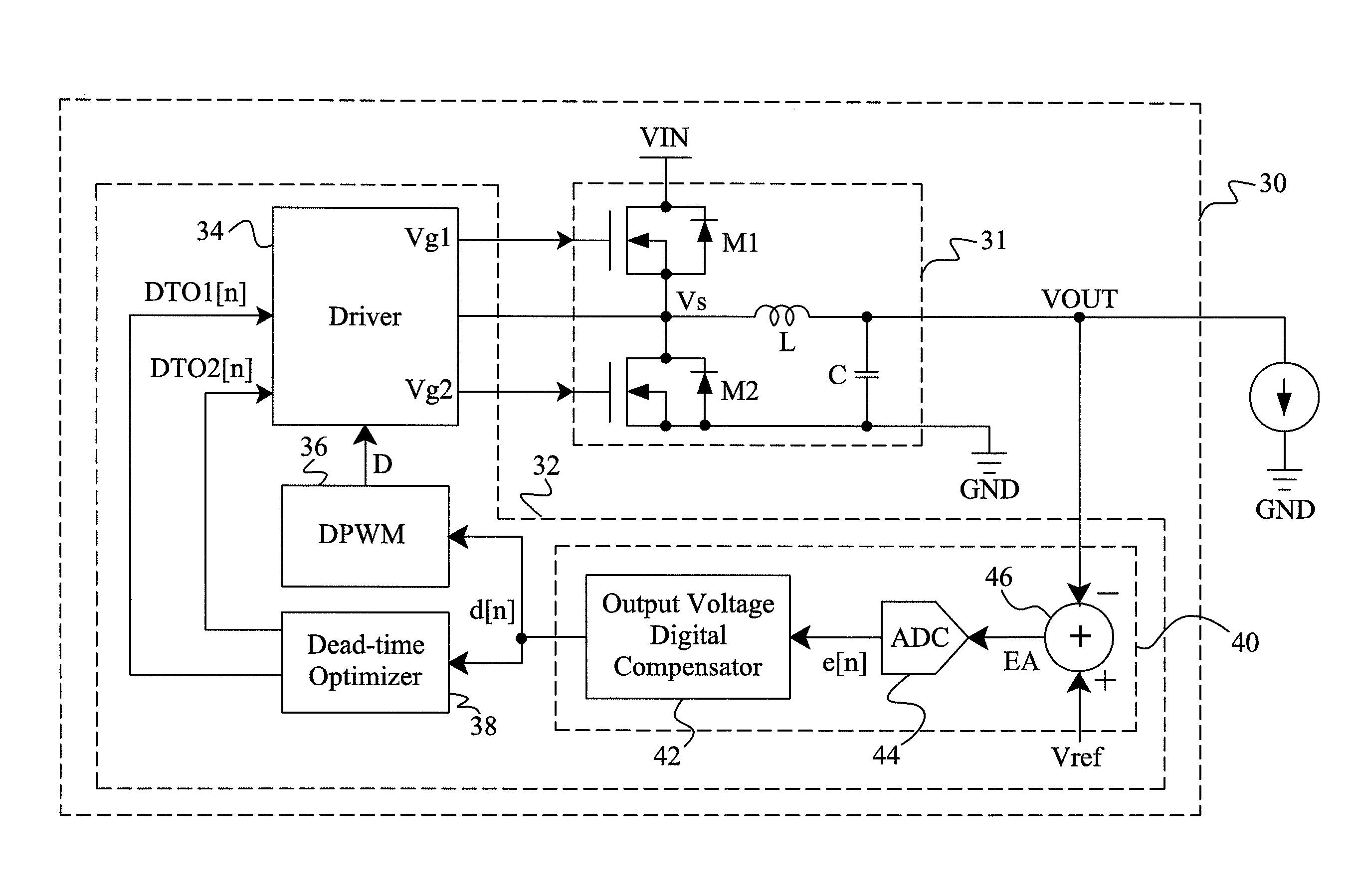 Control circuit and method for a digital synchronous switching converter