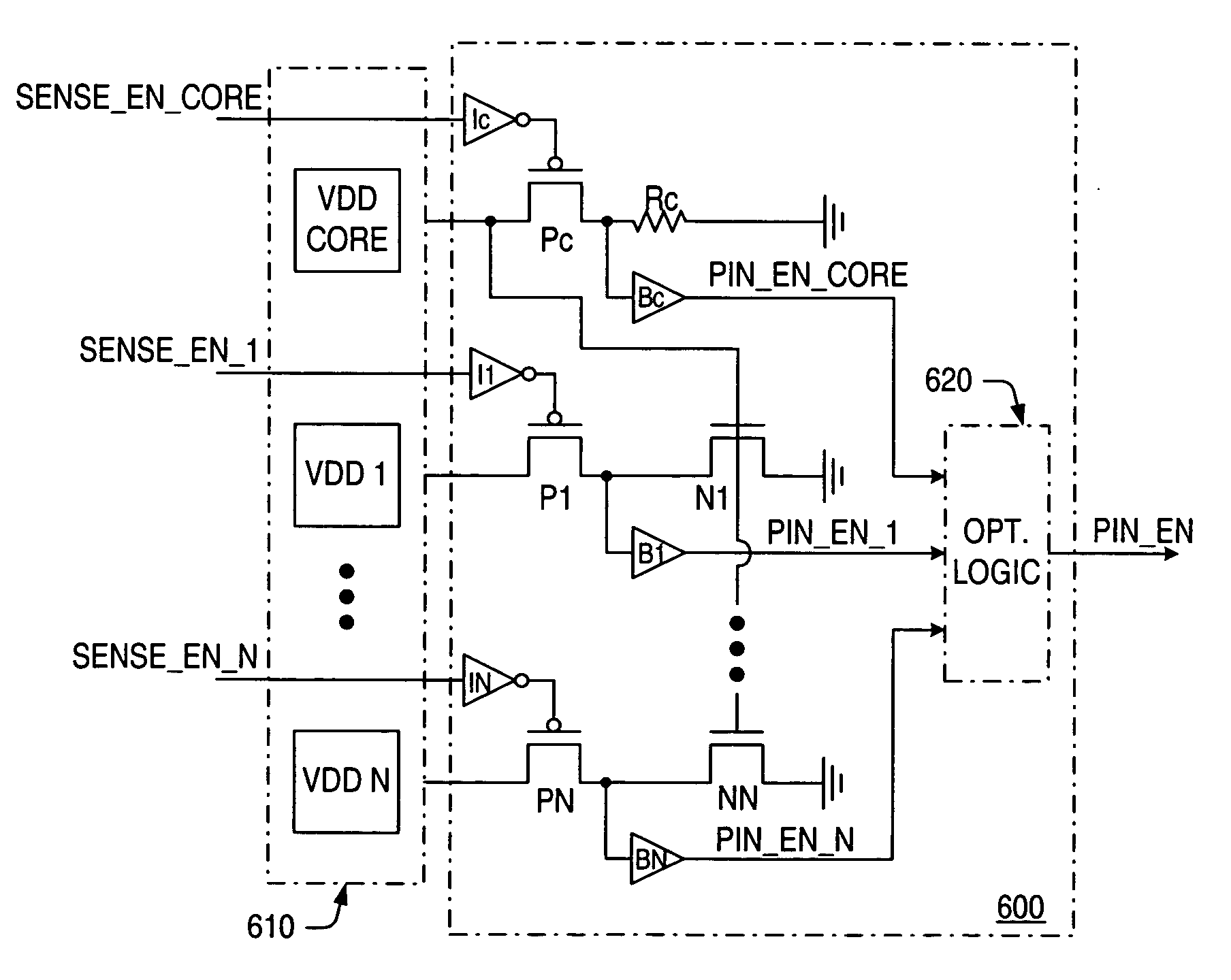 Circuit and method for monitoring the integrity of a power supply