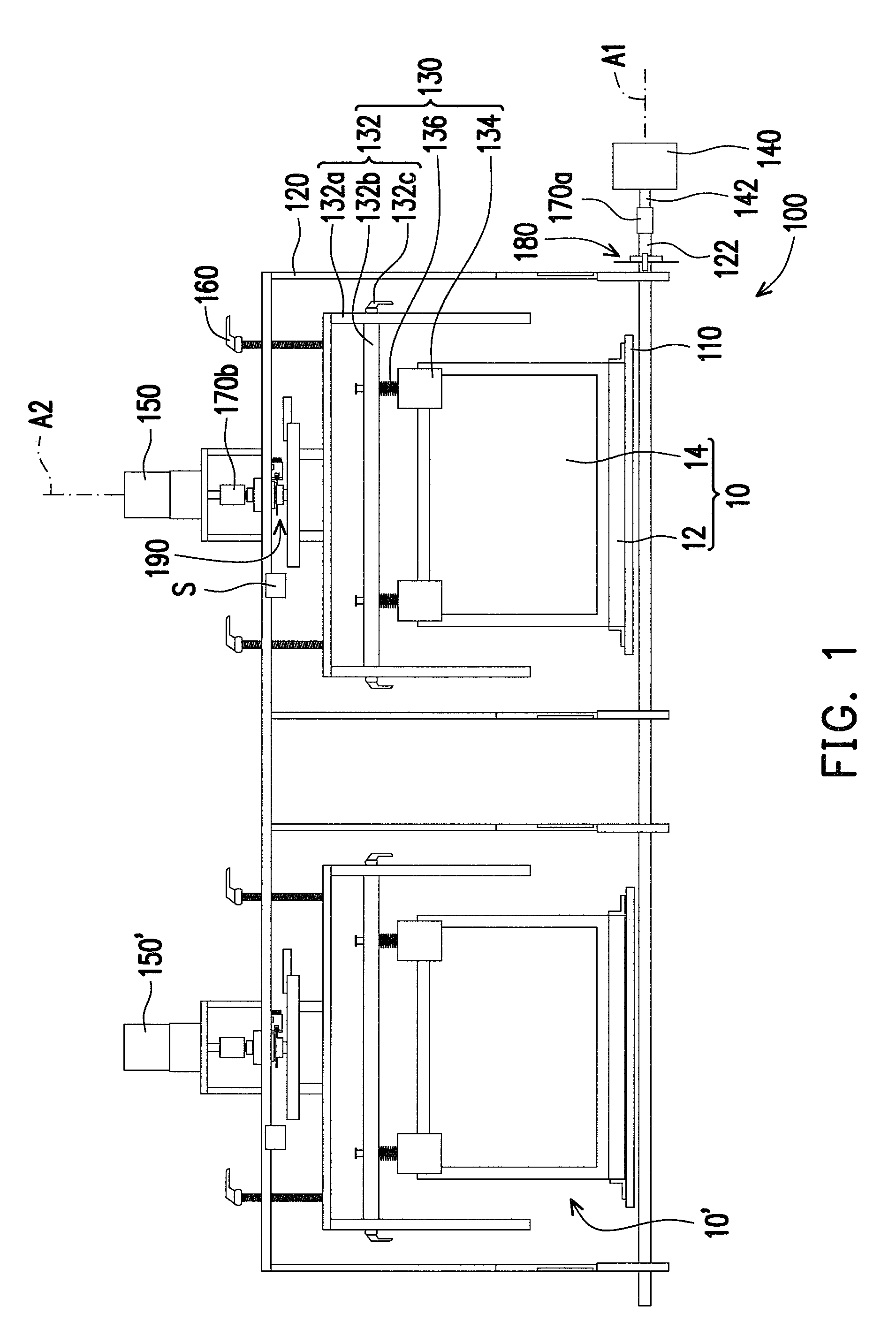 Testing device for an electronic device having two pivot points