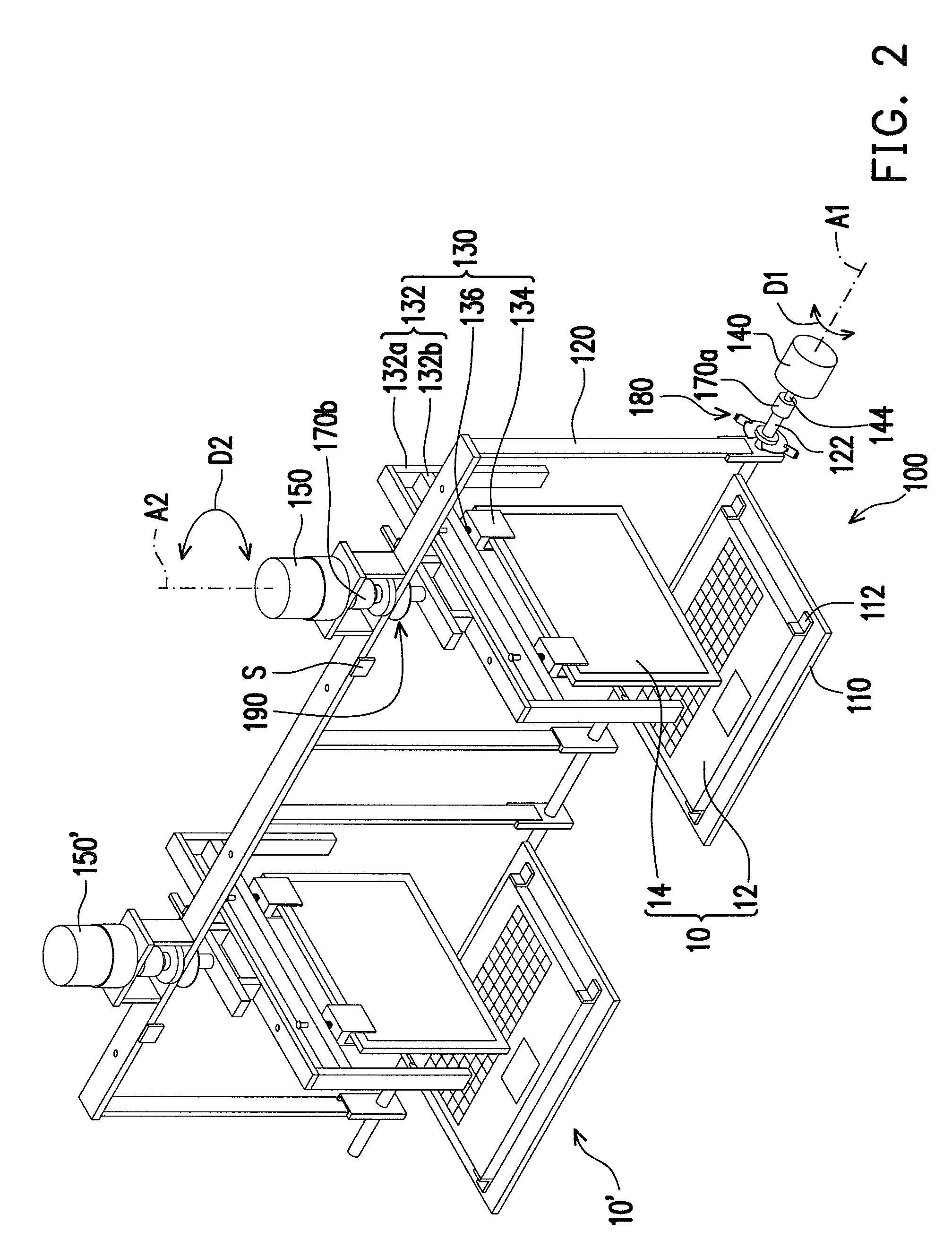 Testing device for an electronic device having two pivot points