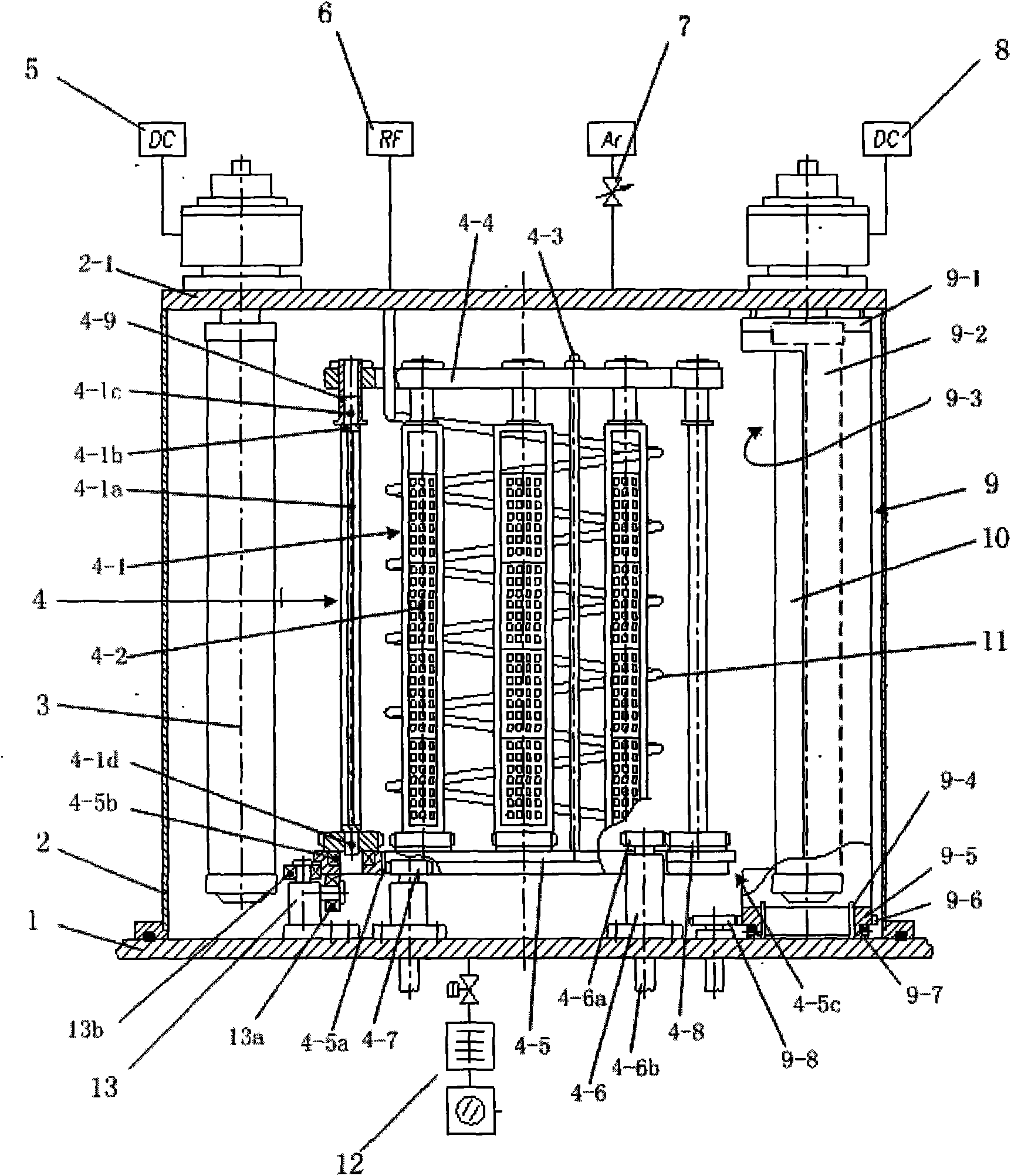 Double-sided sputtering silvered device of barrel-type quartz crystal
