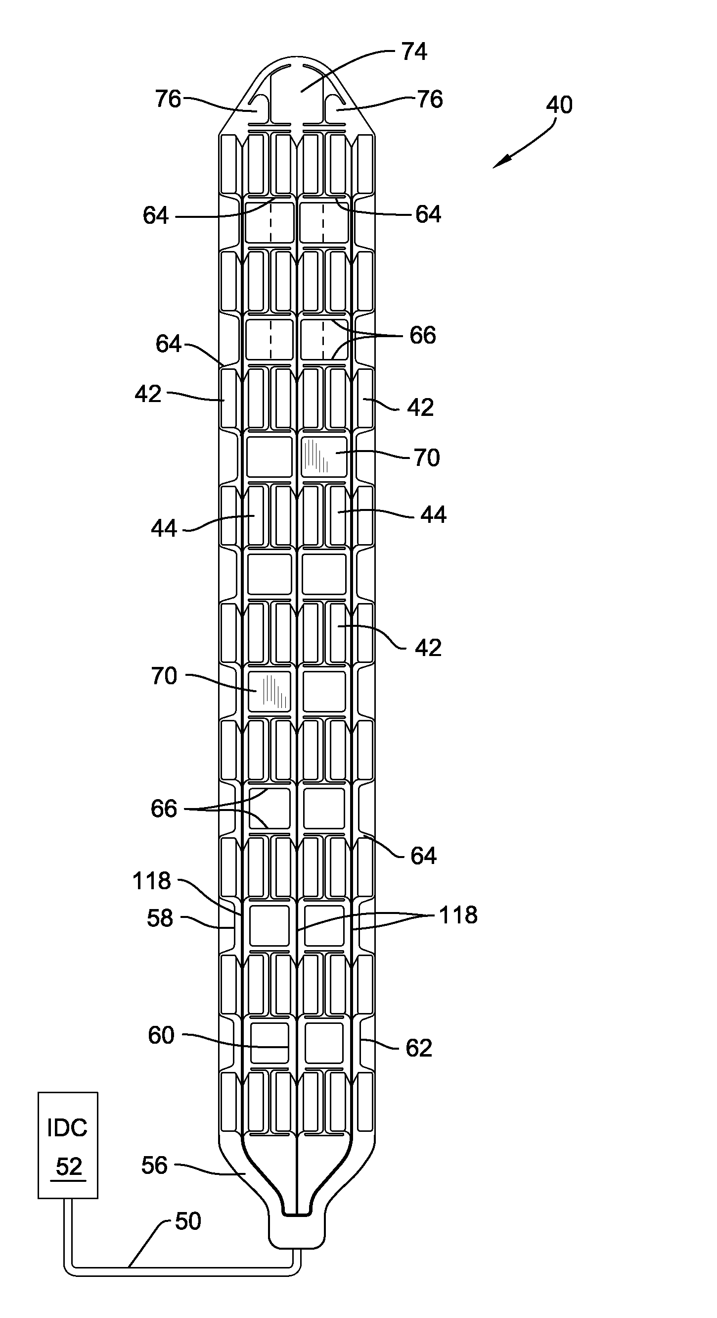 Implantable electrode array assembly including a carrier for supporting the electrodes and control modules for regulating operation of the electrodes embedded in the carrier, and method of making same