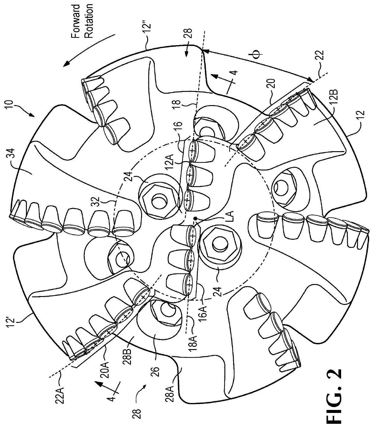 Downhole tool with fixed cutters for removing rock