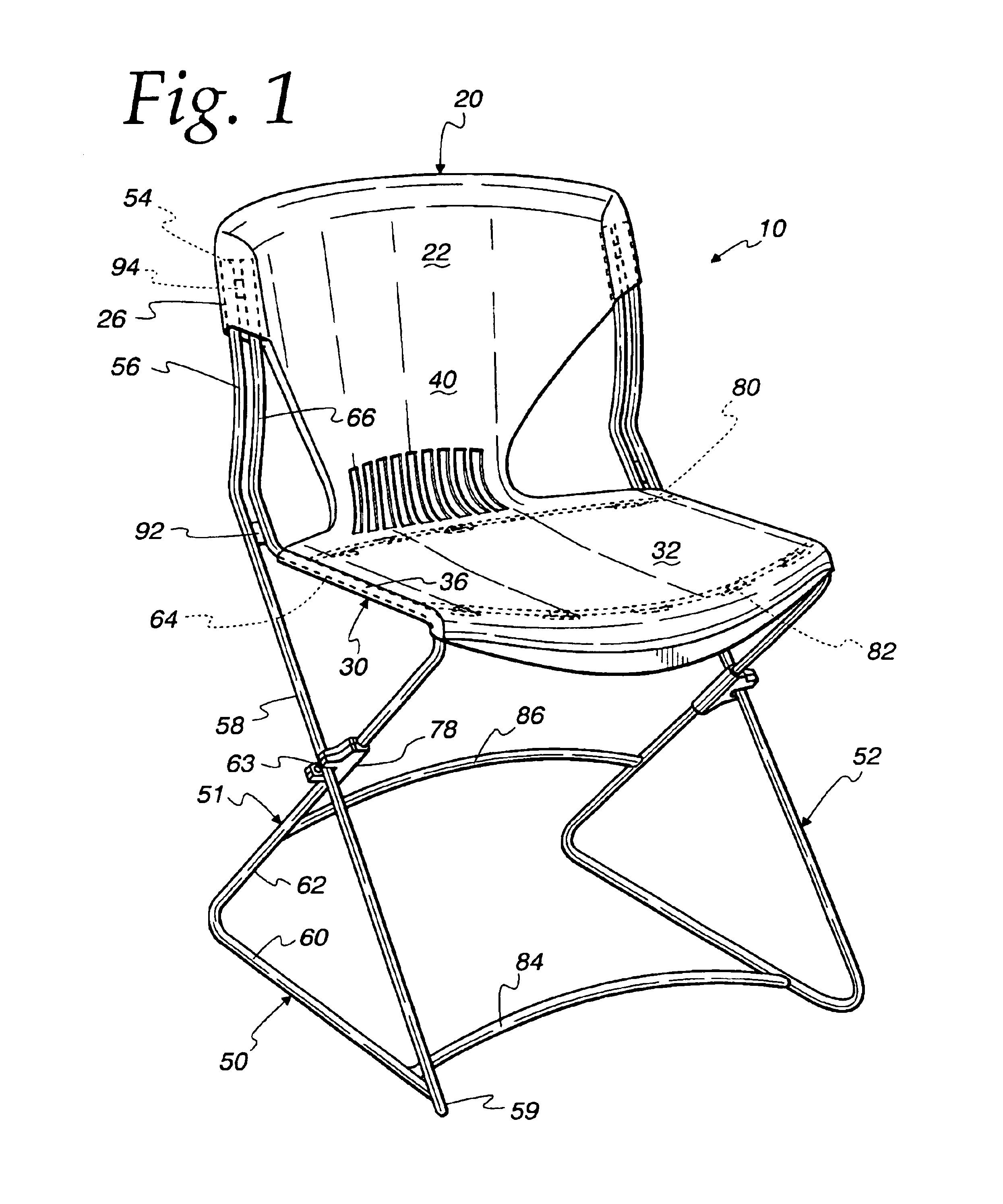 Stackable chair with flexing frame