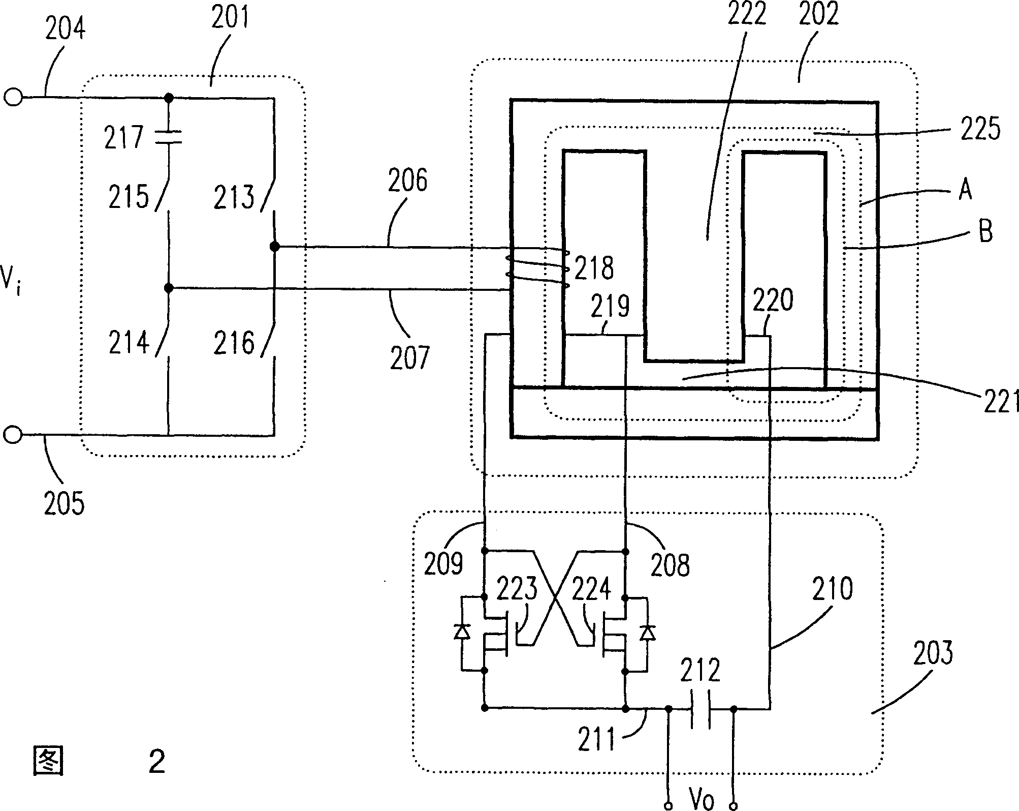 DC-DC converter having integrated magnetic cell and synchronous rectification