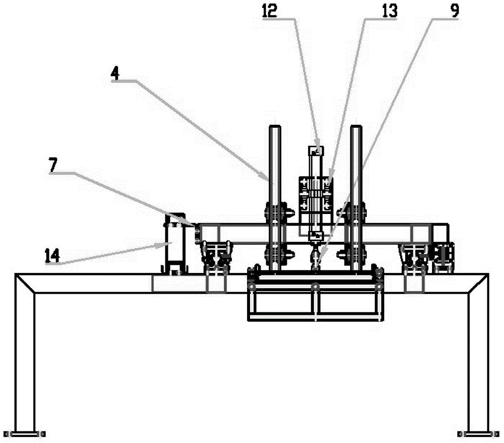 Bag pressing location device for overhead stacker