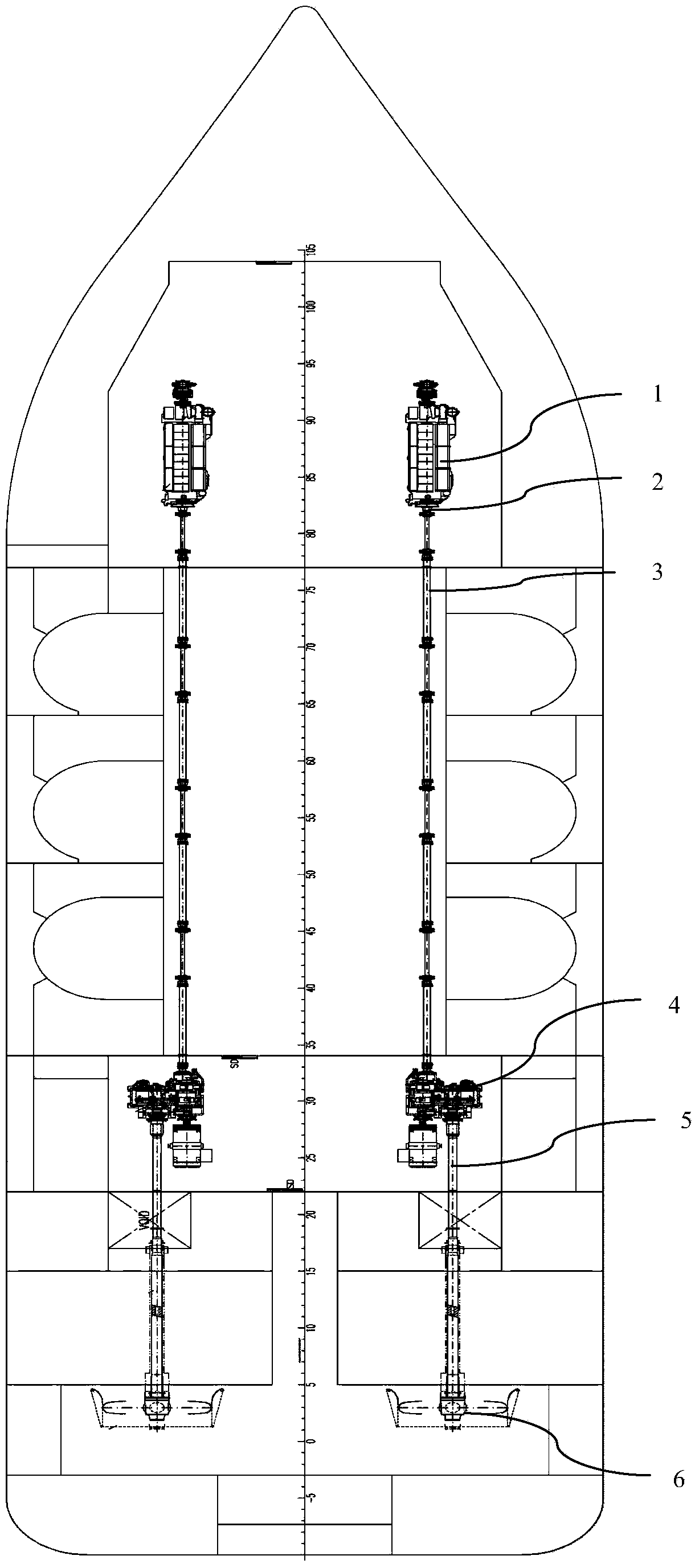 Long shafting arranging and installing method of platform work ship