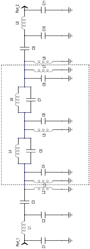 Semi-lumped microwave band-pass filtering circuit and filter